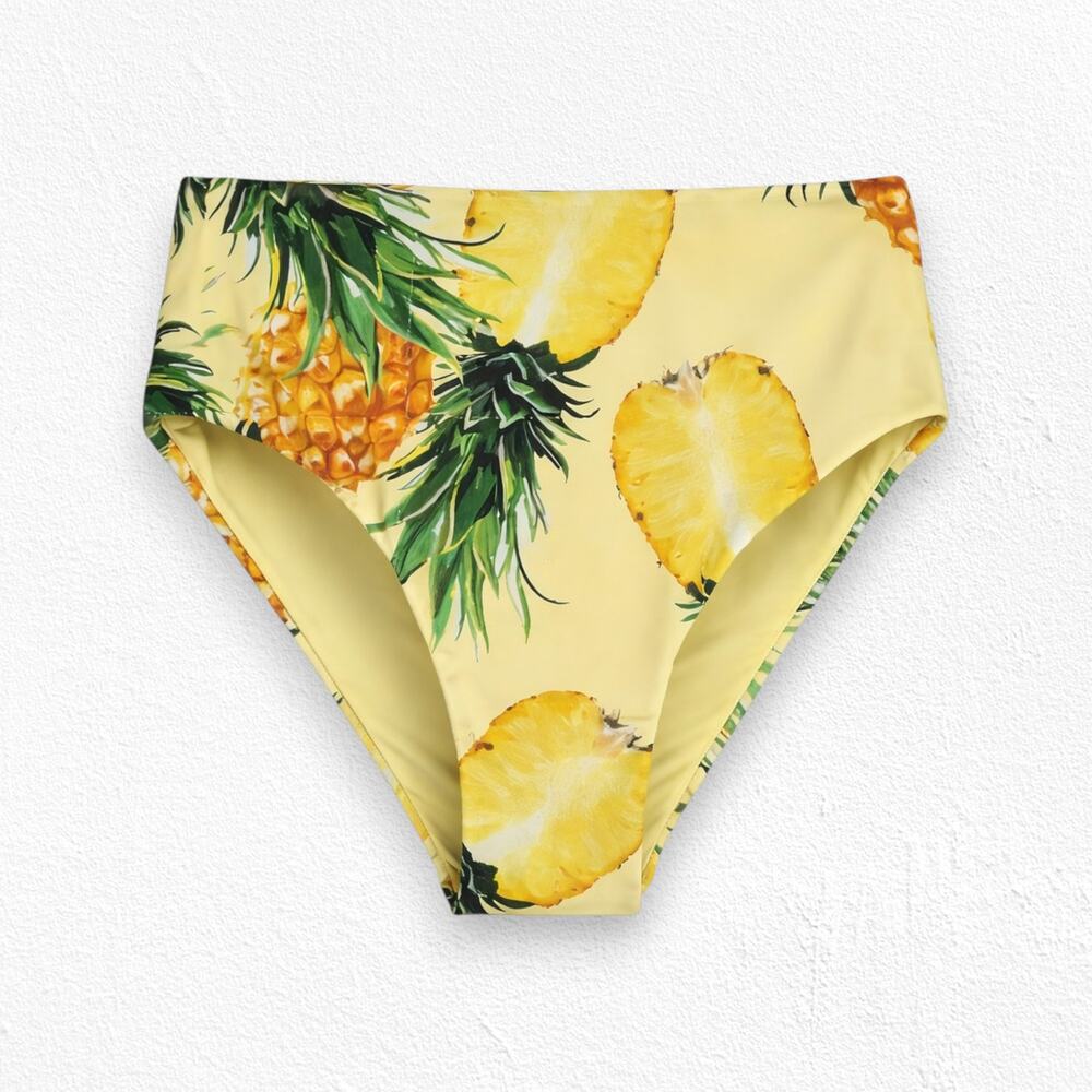 Anthropologie Pina Colada Pineapple High Waist Modest Bikini Bottoms Size XS